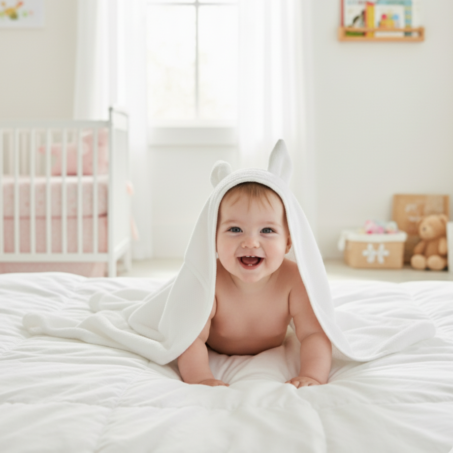 Organic Cotton Terry Velour Hooded Towel - White Free Personalise