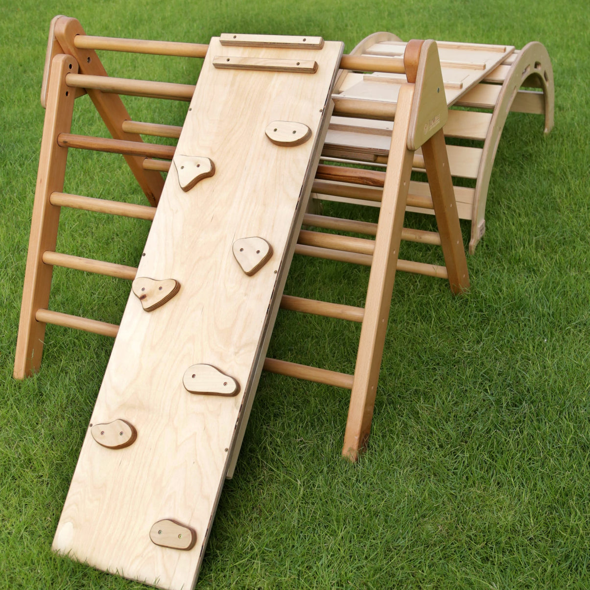 Pikler Set - Natural (Pikler Triangle, x2 Ramps & Climbing Halfcircle)