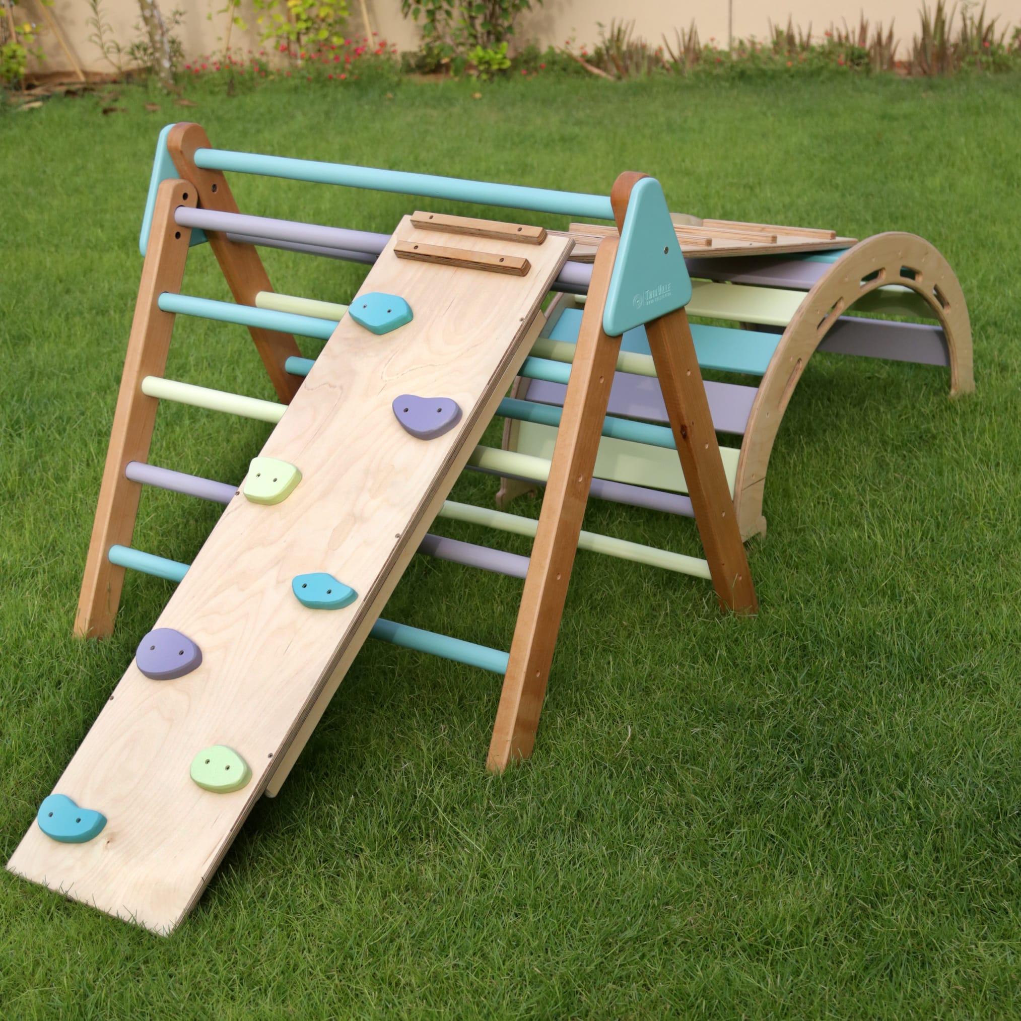 Pikler Set: Pastel Pikler triangle, x2 ramps & climbing halfcircle ...