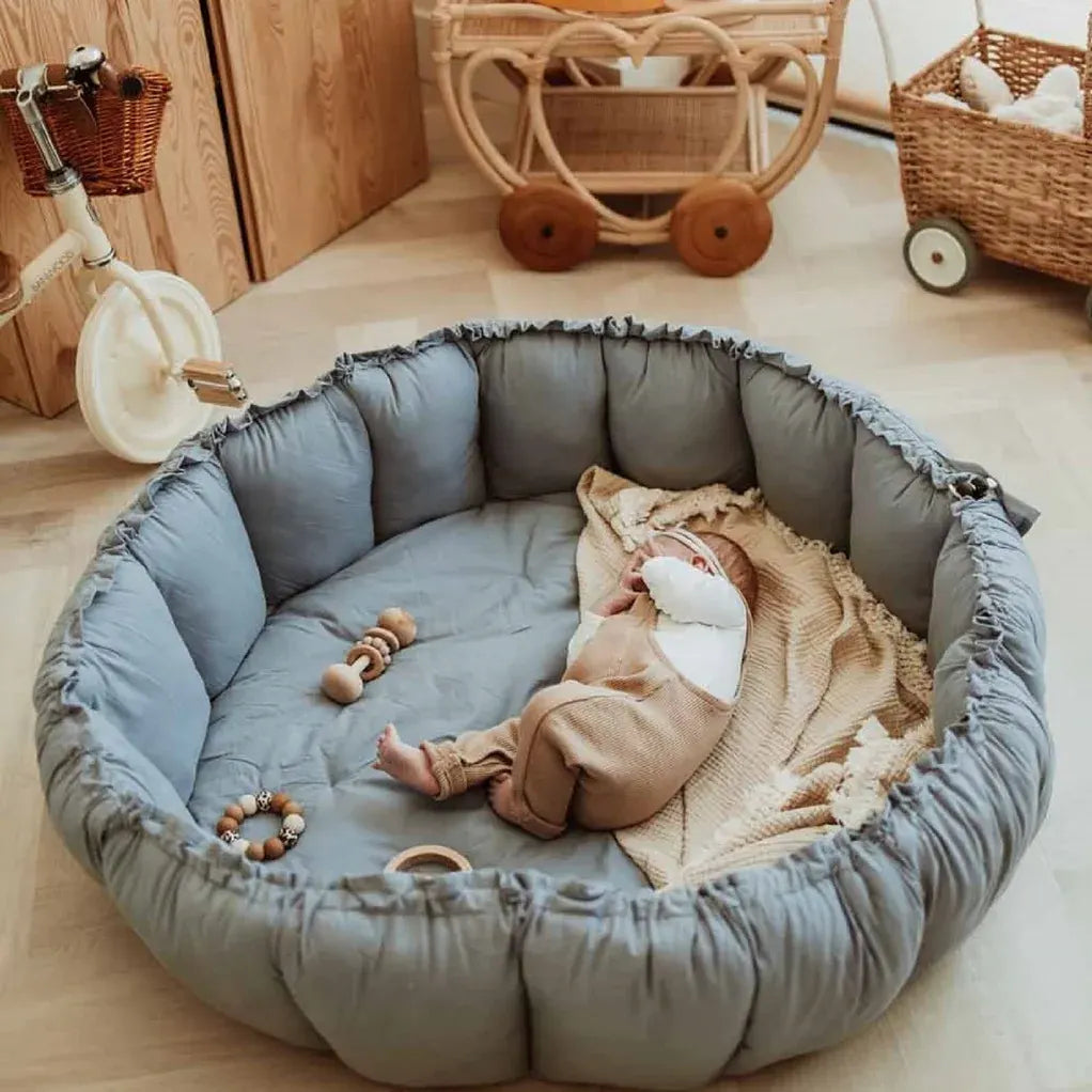 Bloom Organic Playmat and Storage Bag - Dusty Blue