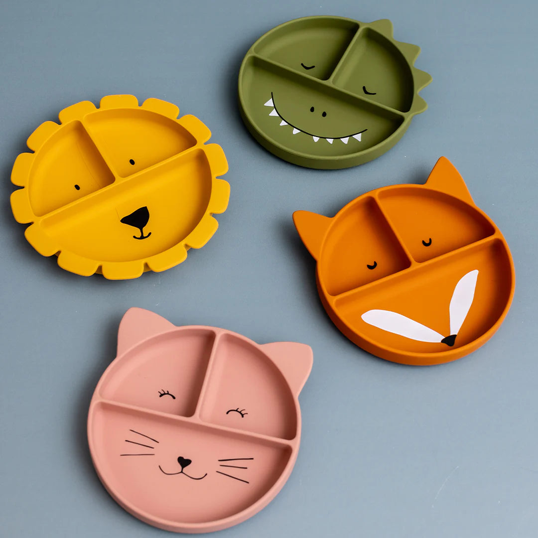 Silicone Divided Plate With Suction - Mr. Fox