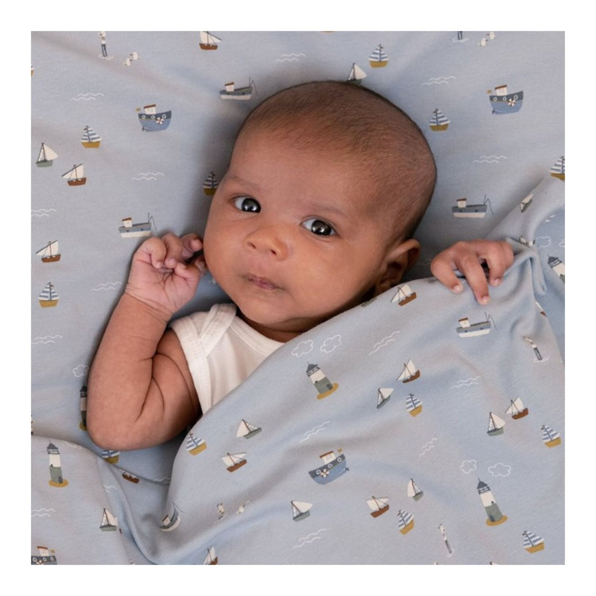 Fitted Cot Sheet Sailors Bay Blue 70x140/150cm