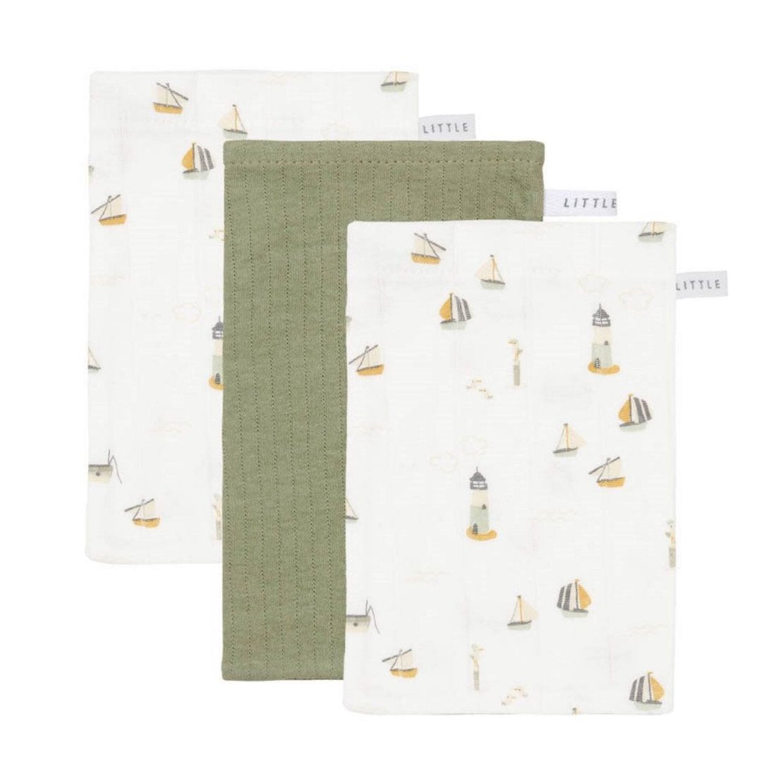Washcloth Set Pure Olive / Sailors Bay White