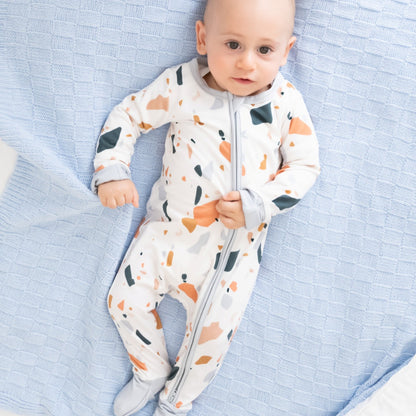 Terrazzo zippy Onesie OEKO TEX® Bamboo Light Steel Blue