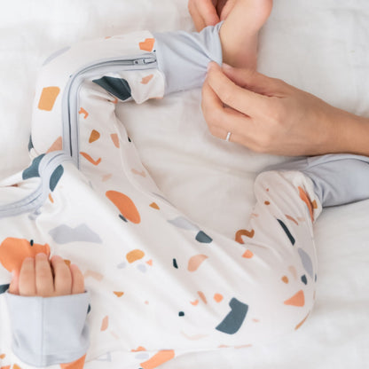 Terrazzo zippy Onesie OEKO TEX® Bamboo Light Steel Blue