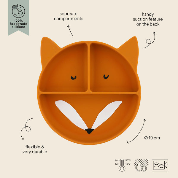 Silicone Divided Plate With Suction - Mr. Fox