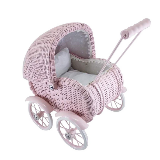 Doll Wicker Pram Small Pink