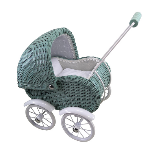 Doll Wicker Pram Small Green