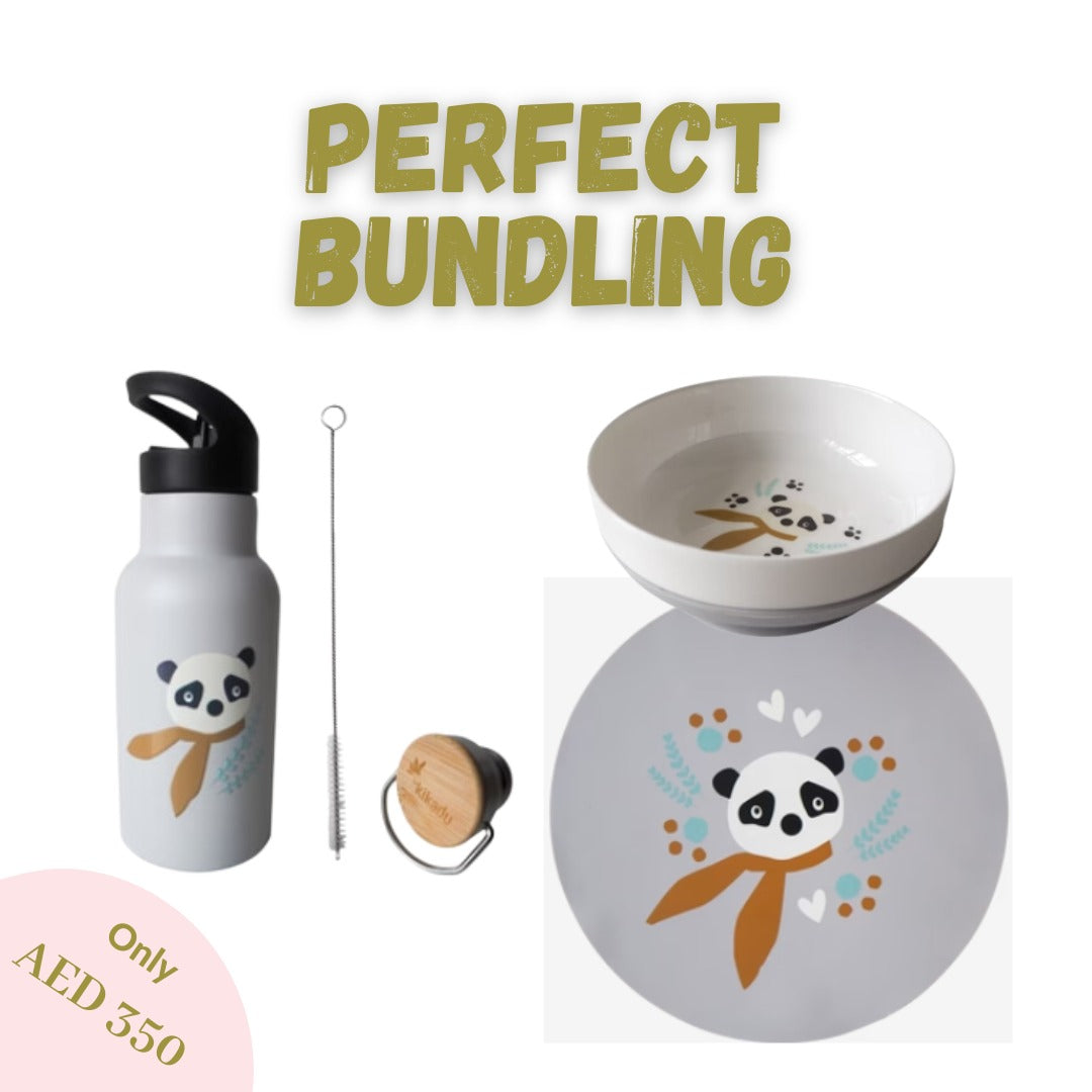 Kikadu Mealtime Panda Grey Bundle