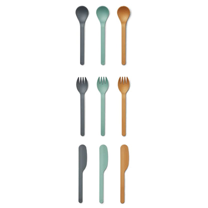 Ryan Cutlery Set 9-Pack - Whale Blue Multi Mix