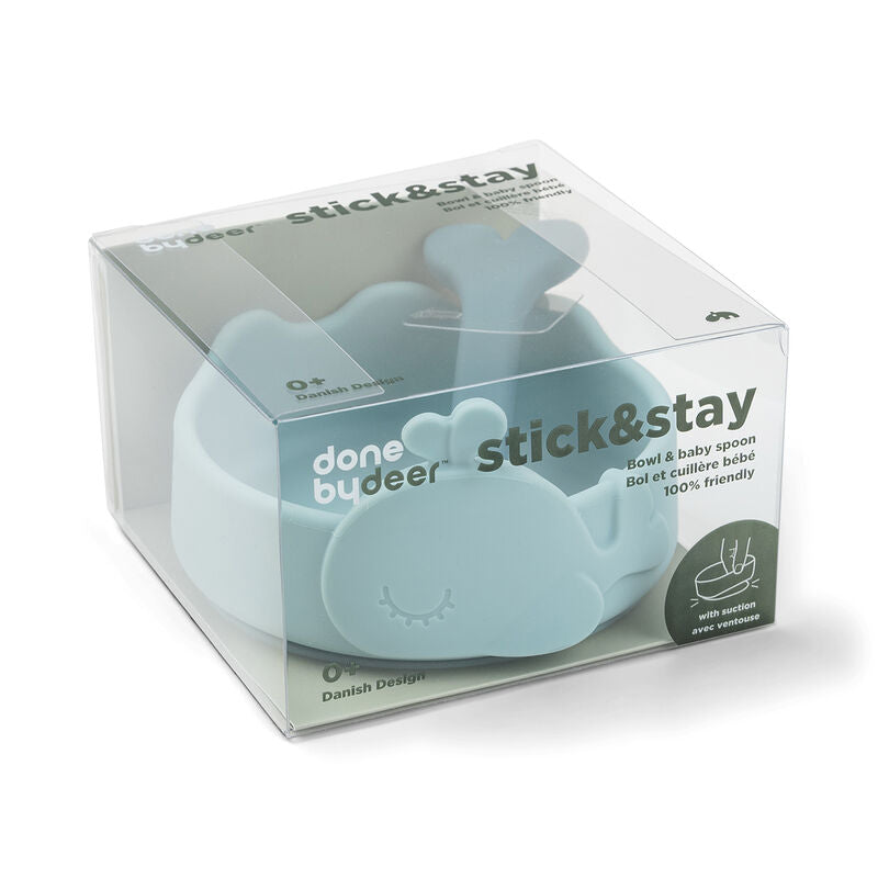 Silicone Stick&Stay Bowl & Baby Spoon Wally Blue