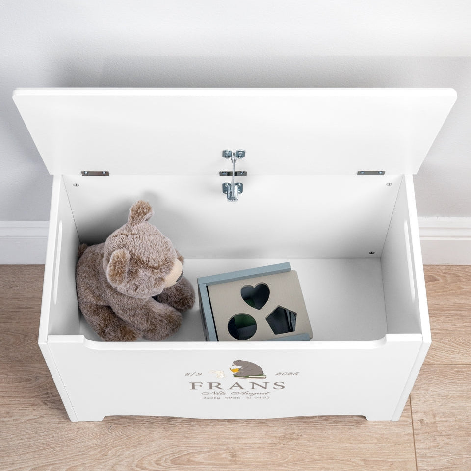 Keepsake Storage Chest Named Nordic Bear White (Personalised) PRE ORDER