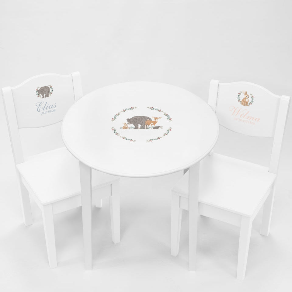 Table & Chairs White Bear & Bunny - Nordic(Personalised) PRE ORDER