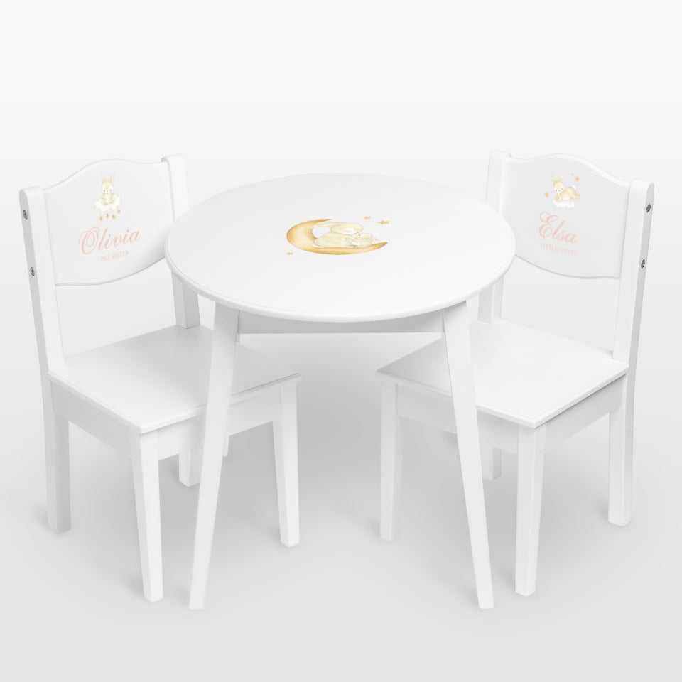 Table & Chairs Bunny White - Dream - (Personalised) PRE ORDER