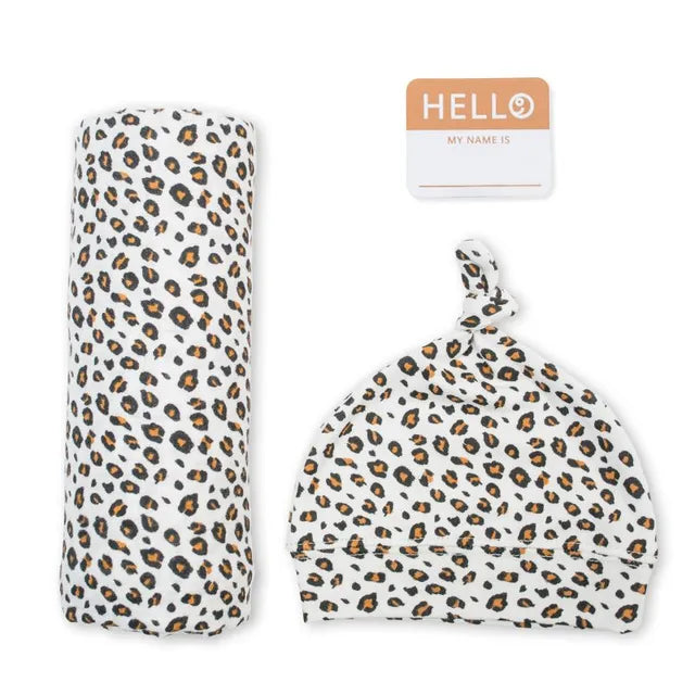 Hello World Set (Bamboo Hat + Swaddle blanket) - Cheetah