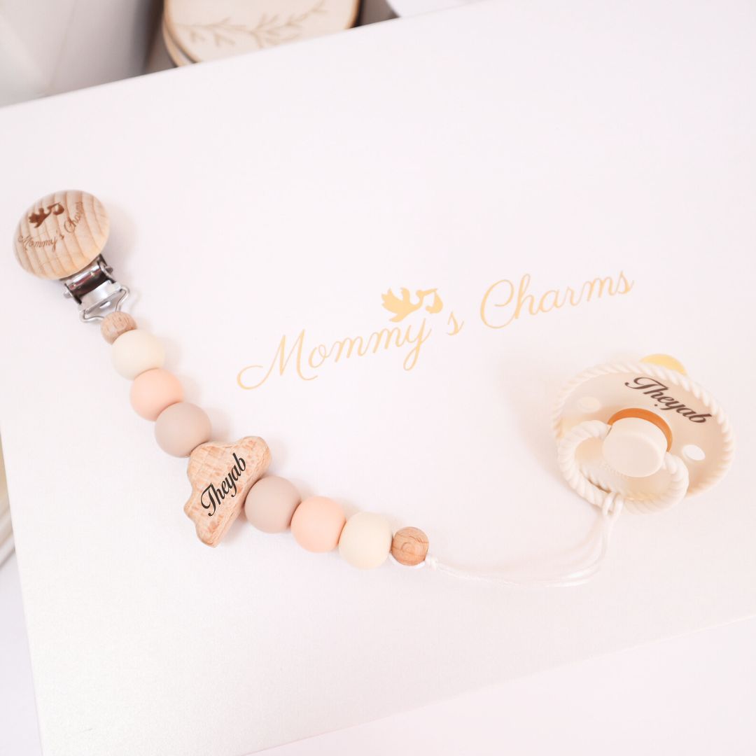 Cloudy Dreams Pacifier Clip + Frigg Pacifier  Orange