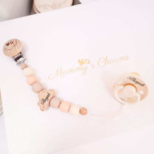 Cloudy Dreams Pacifier Clip + Frigg Pacifier  Orange