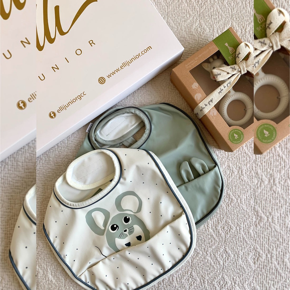 Mouse Gift Set of 2 bibs 1 Teether with Gift Box