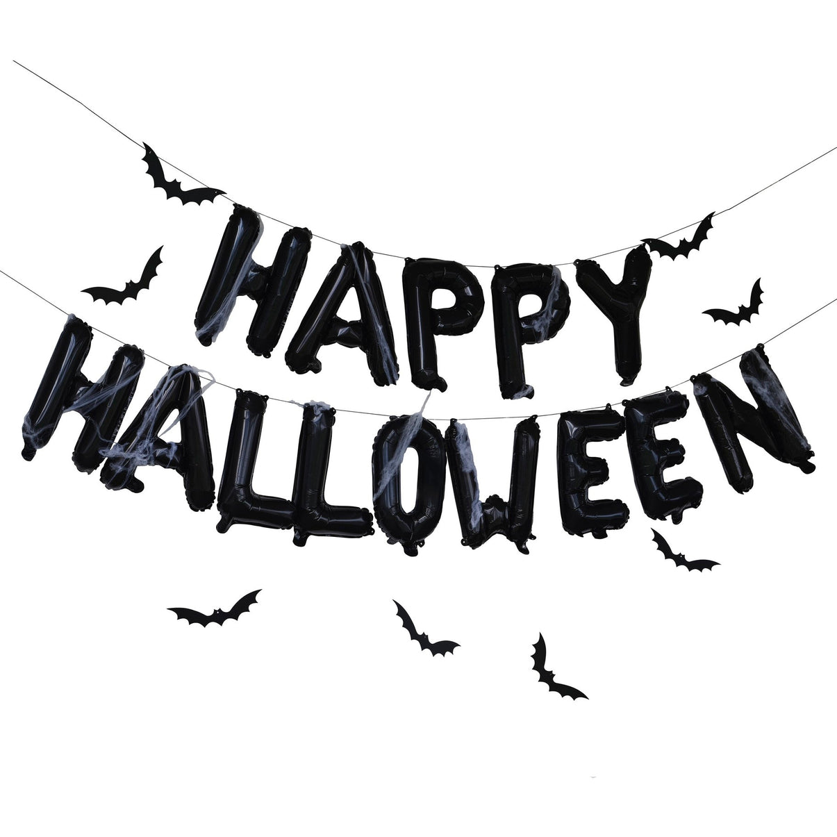 Balloon Bunting - Happy Halloween Black with Webs and Hanging Bats