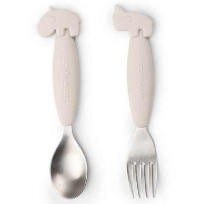 Easy-Grip Spoon and Fork Set Deer Friends - Sand