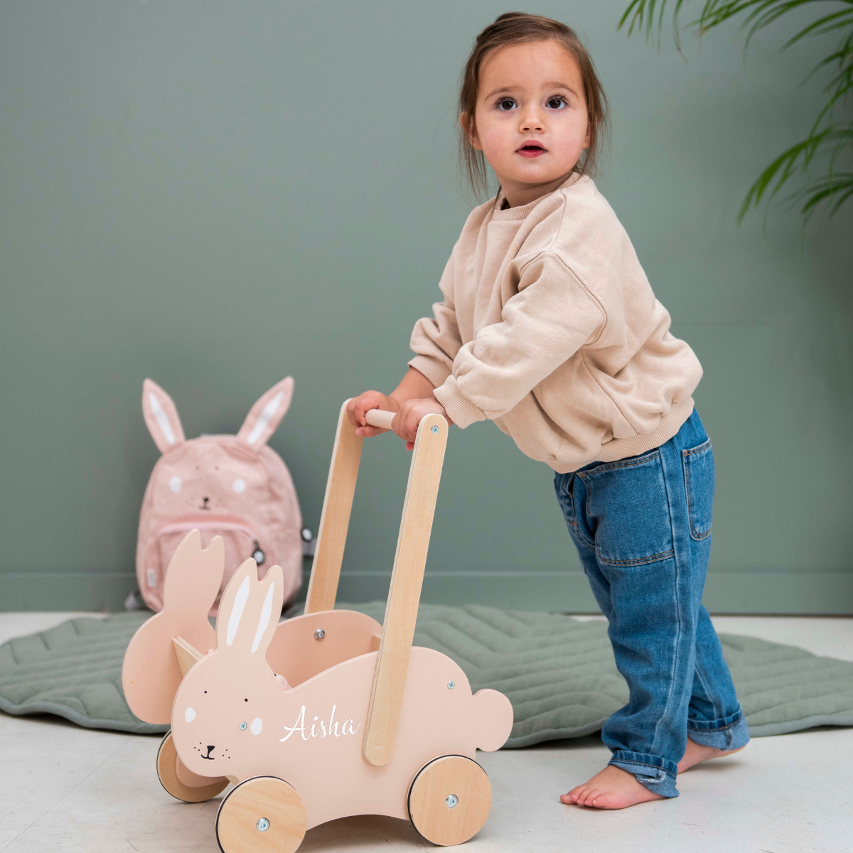 عربة دفع خشبية -السيدة الأرنب (ليست واكر)