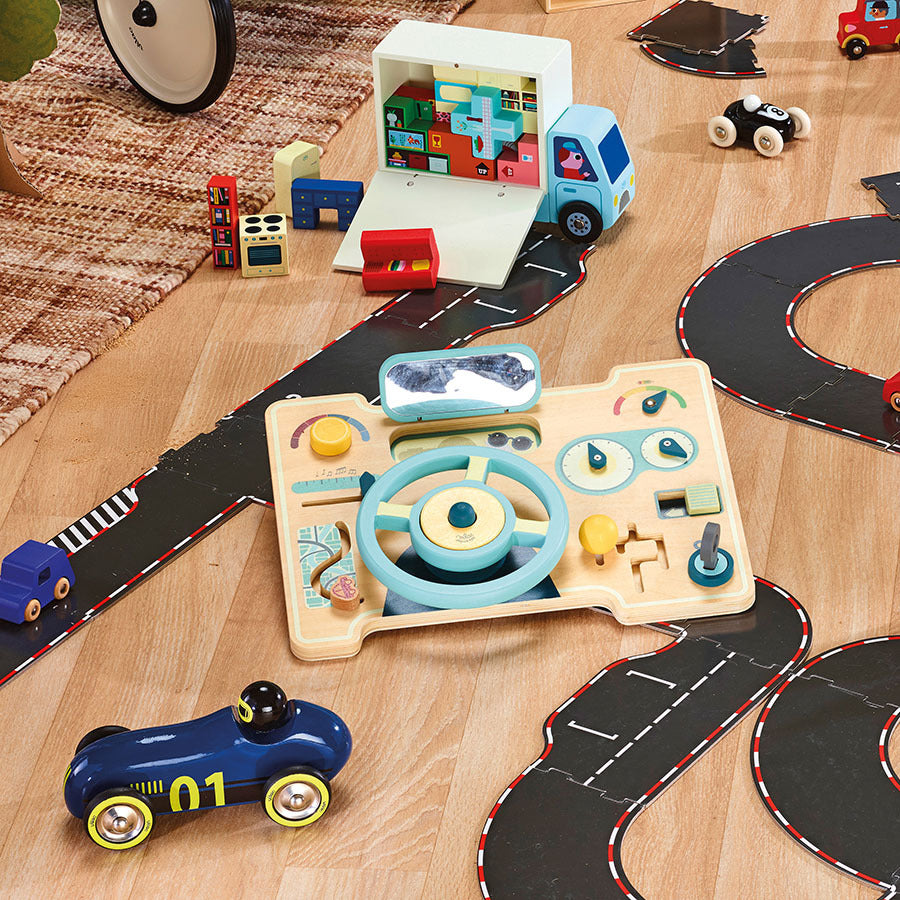 Wooden Early Learning Toy – Multi-Activity Dashboard