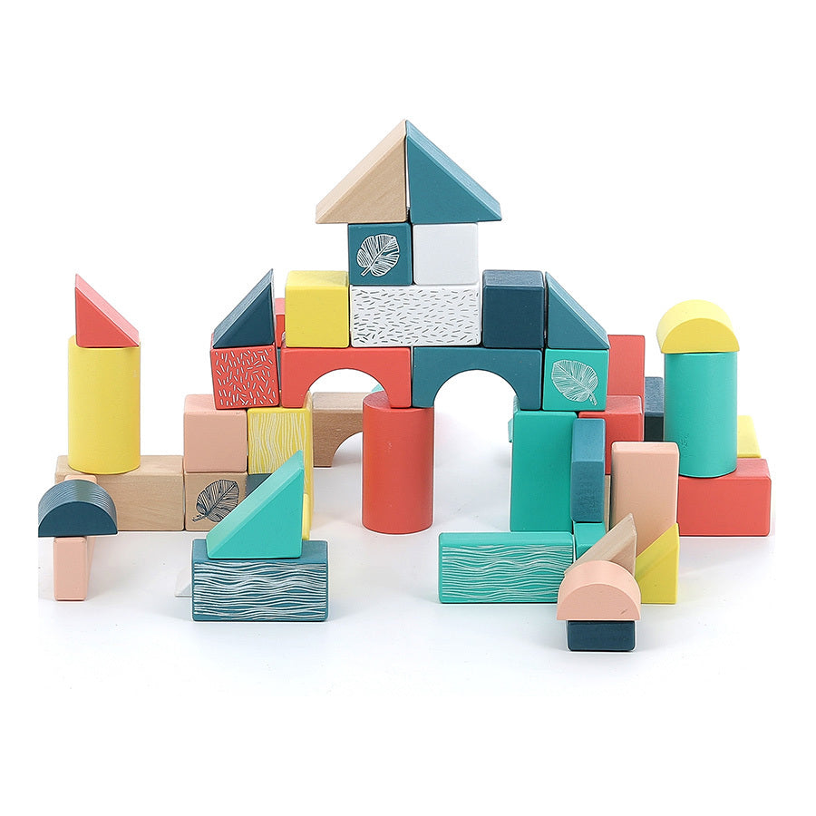 54-Piece Wooden Building Blocks in Barrel