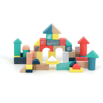 54-Piece Wooden Building Blocks in Barrel
