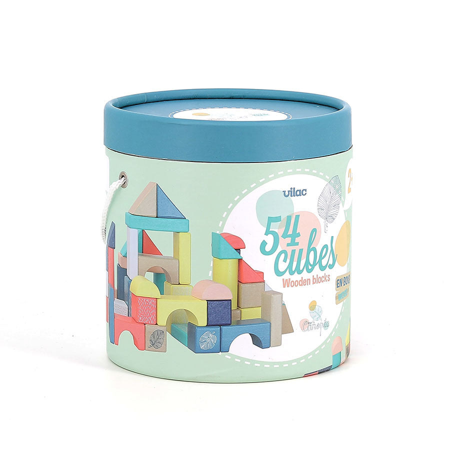 54-Piece Wooden Building Blocks in Barrel