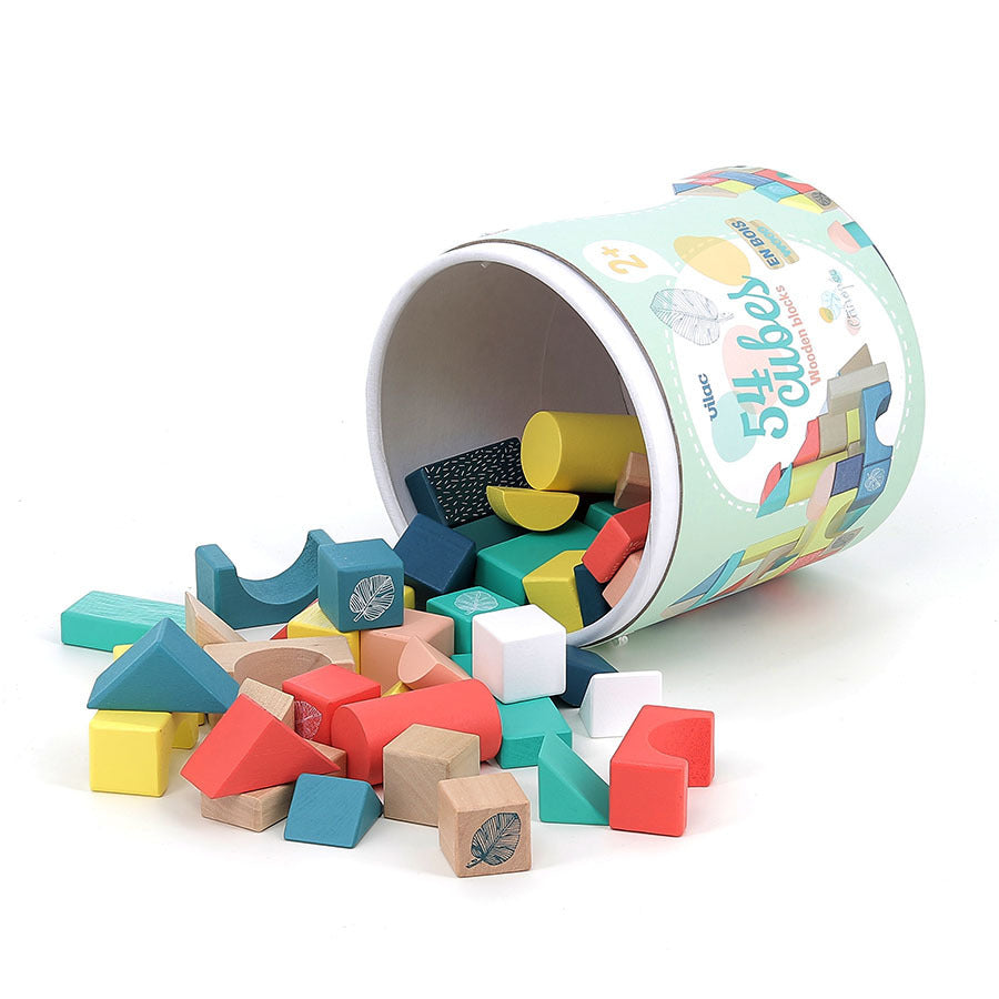 54-Piece Wooden Building Blocks in Barrel