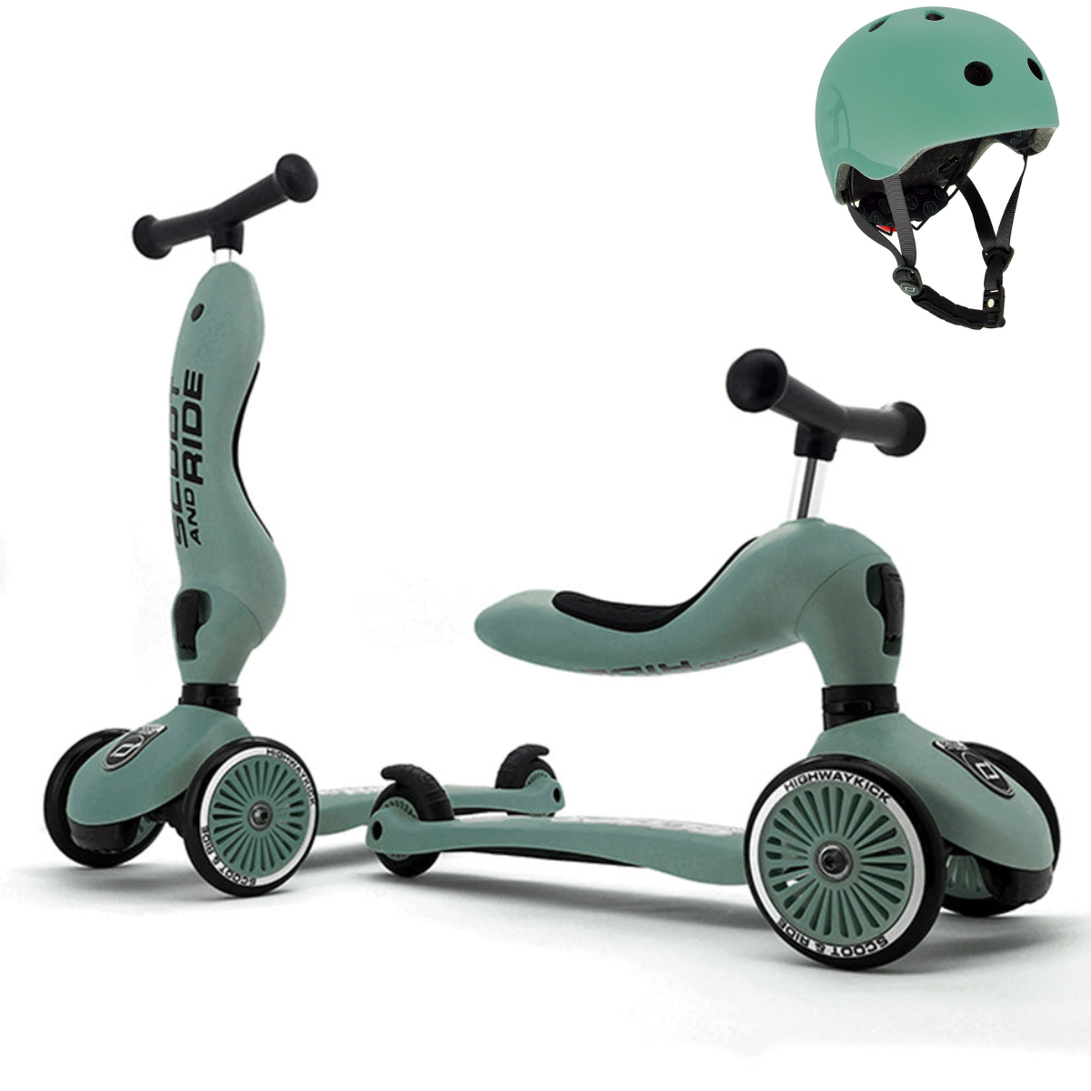 2-in-1 Scooter Highwaykick 1 Forest with Helmet
