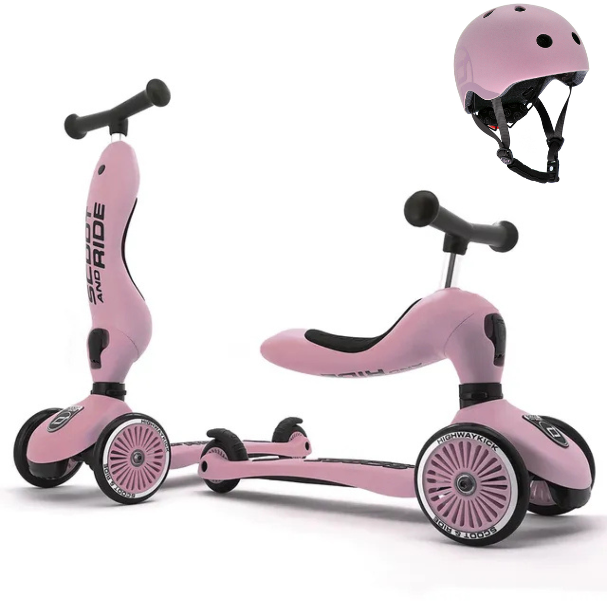 2-in-1 Scooter Highwaykick 1 Rose with Helmet
