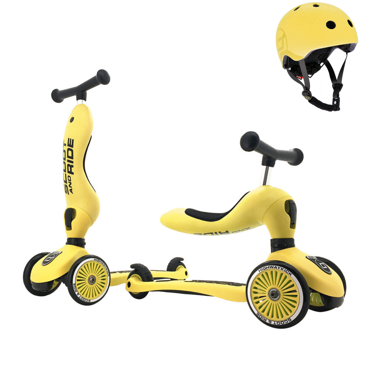 2-in-1 Scooter Highwaykick 1 Lemon with Helmet