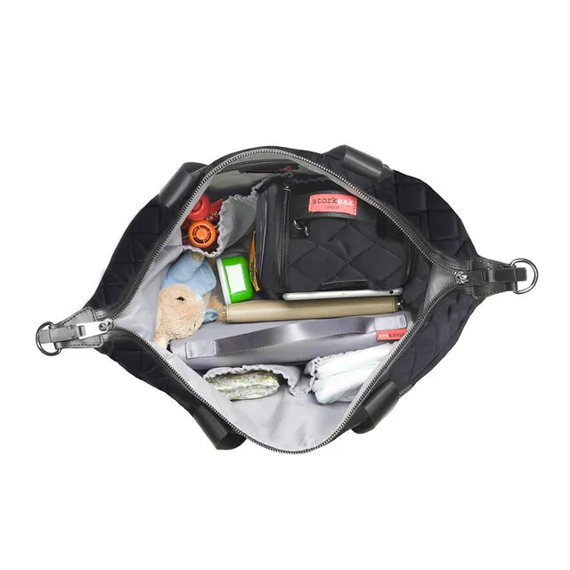 Stevie Quilted Diaper Bag - Black