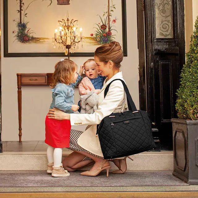 Stevie Quilted Diaper Bag - Black