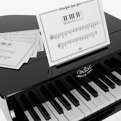 Black Grand Piano with 30 Keys and Sheet Music