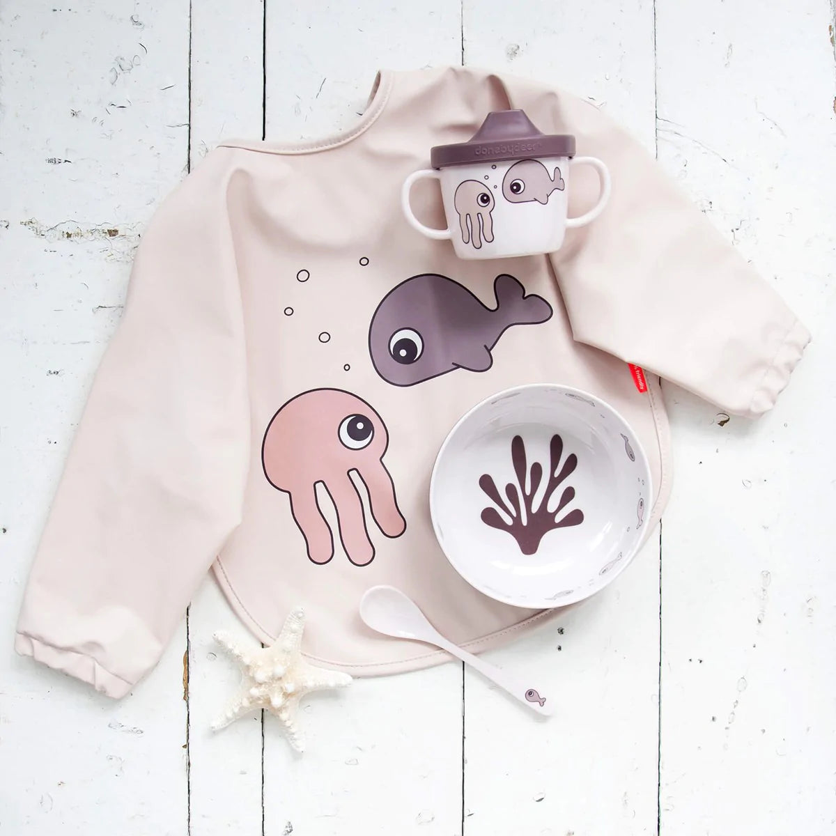 Sleeved Bib Sea Friends Powder