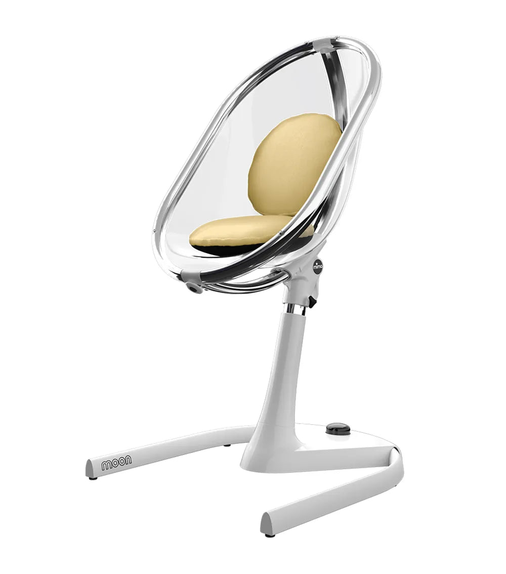 Mima Moon Full Set (Highchair + Seat Pad + Cushion Set + Footrest) - Champ Gold - White Frame