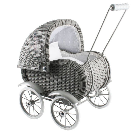 Doll Wicker Pram Small Grey