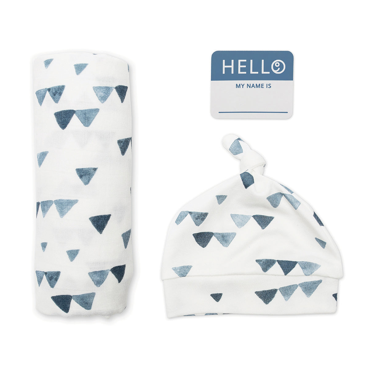 Lulujo - Hello World Set (Bamboo Hat + Swaddle Blanket) - Triangle Blue