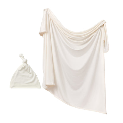 Stretchy Bamboo Spandex Swaddle & Hat - White
