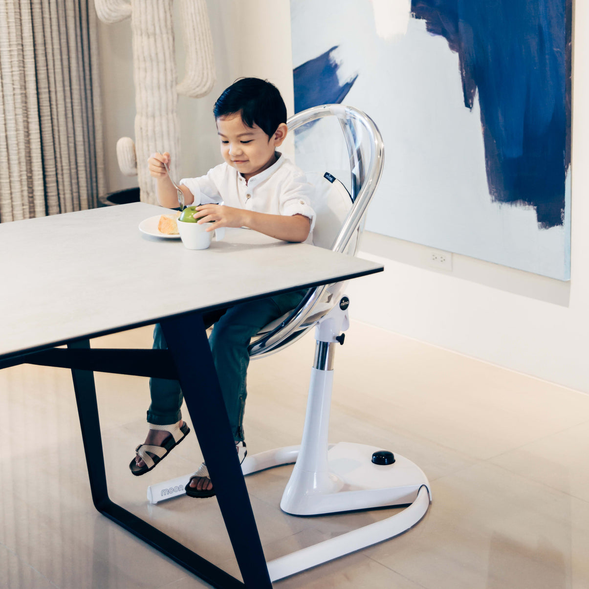 Mima Moon Full Set (Highchair + Seat Pad + Cushion Set + Footrest) - Black - White Frame