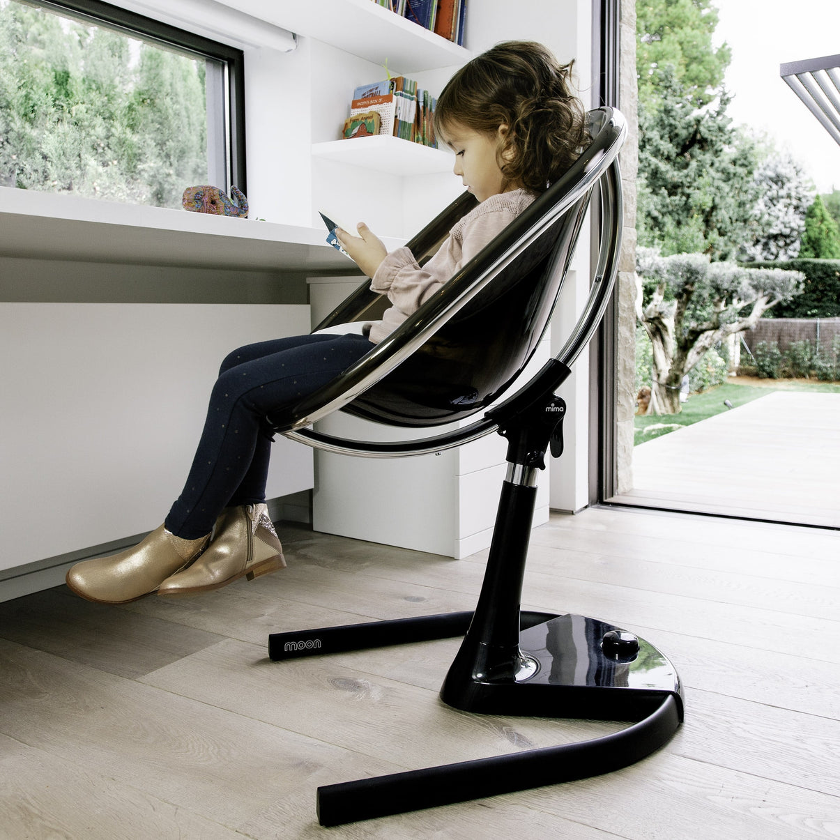 Mima Moon Full Set (Highchair + Seat Pad + Cushion Set + Footrest) - Champ Gold - Black Frame