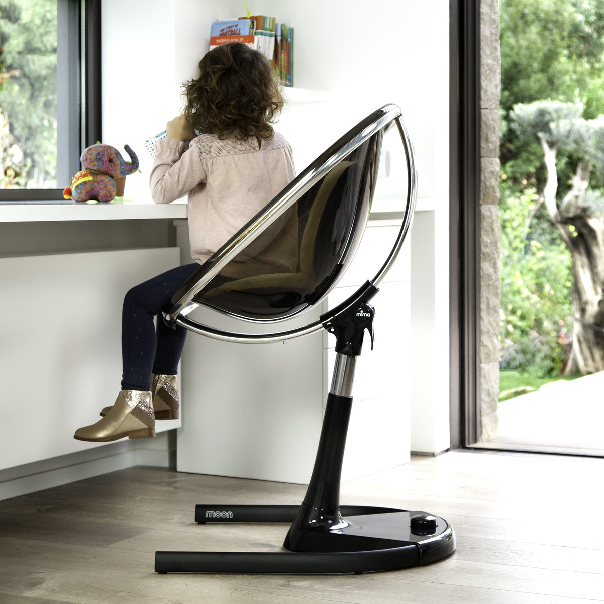 Mima Moon Full Set (Highchair + Seat Pad + Cushion Set + Footrest) - Camel - Black Frame
