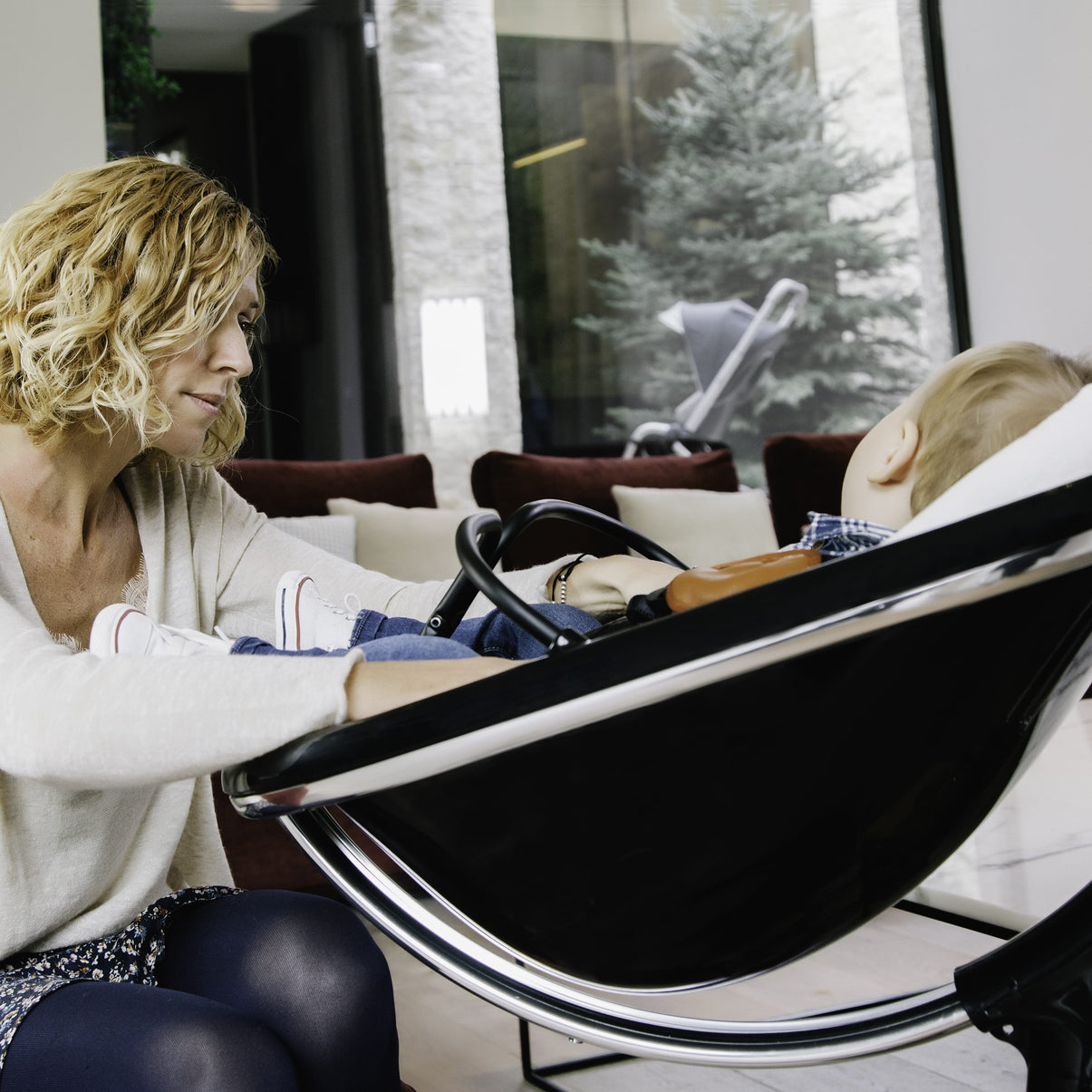 Mima Moon Full Set (Highchair + Seat Pad + Cushion Set + Footrest) - Camel - Black Frame