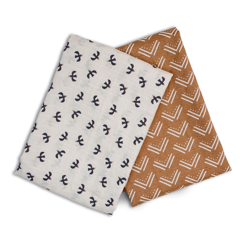 Cotton Swaddles - Mudcloth / Black Birds