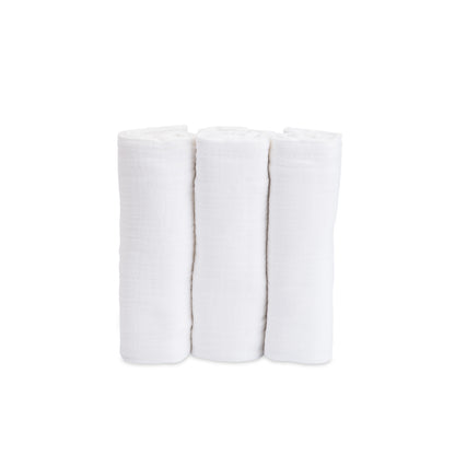 Cotton Muslin Swaddle 3 Pack Set - White