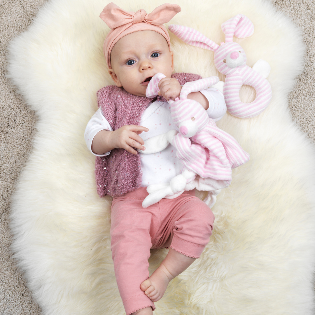 Teddykompaniet - Cotton Cuties - Bunny Rattle - Pink