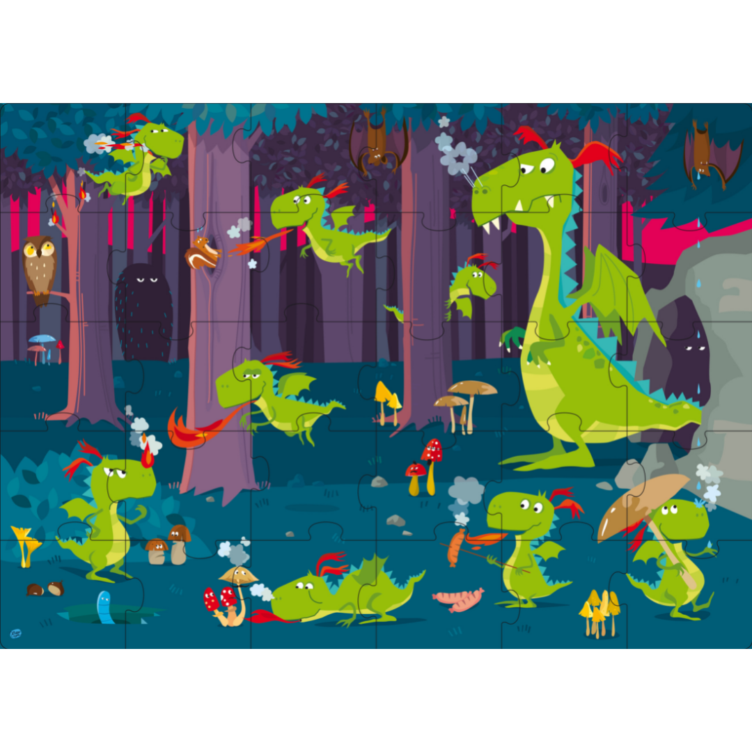 Sassi - Book And Giant Puzzle Round Box - Dragons In The Forest