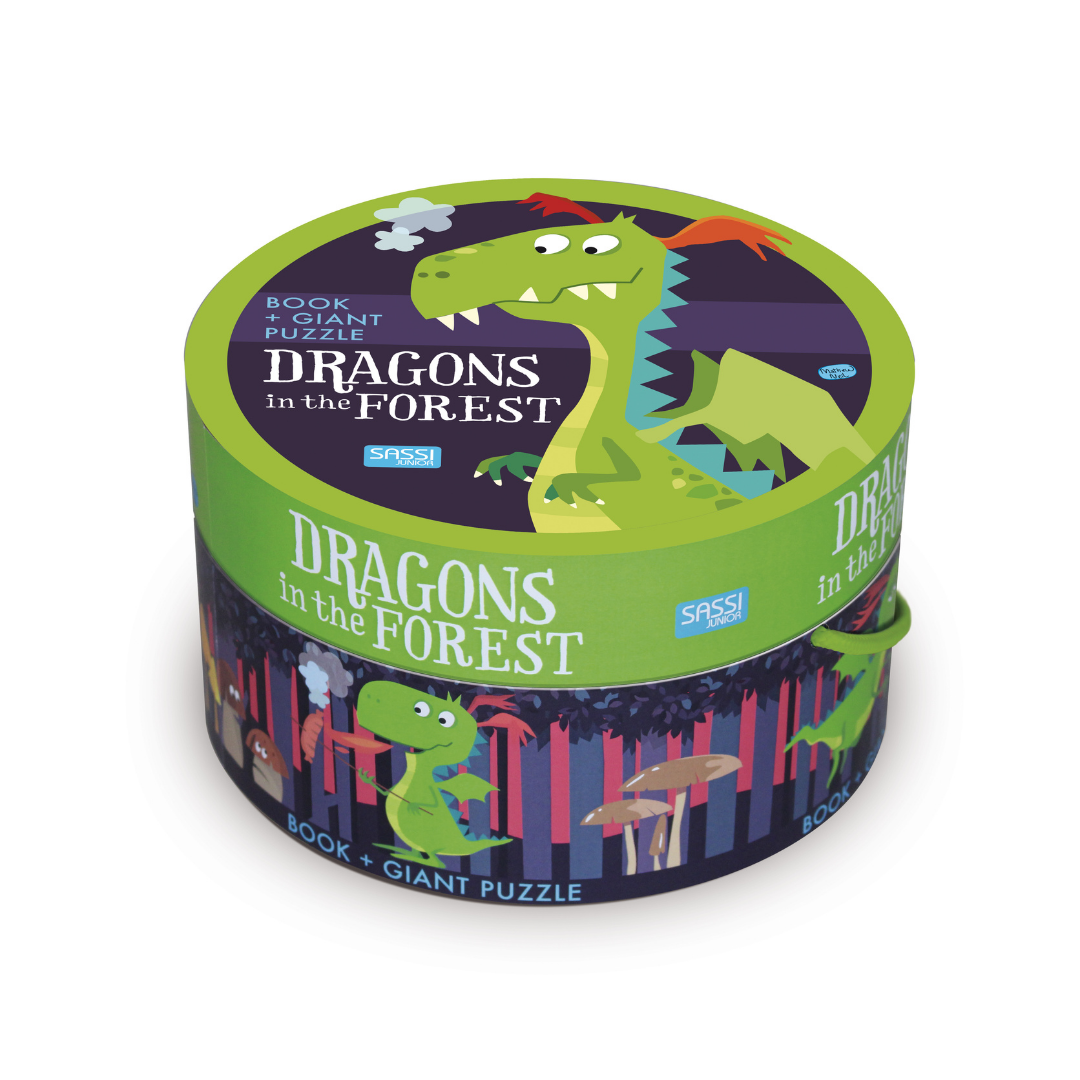 Sassi - Book And Giant Puzzle Round Box - Dragons In The Forest